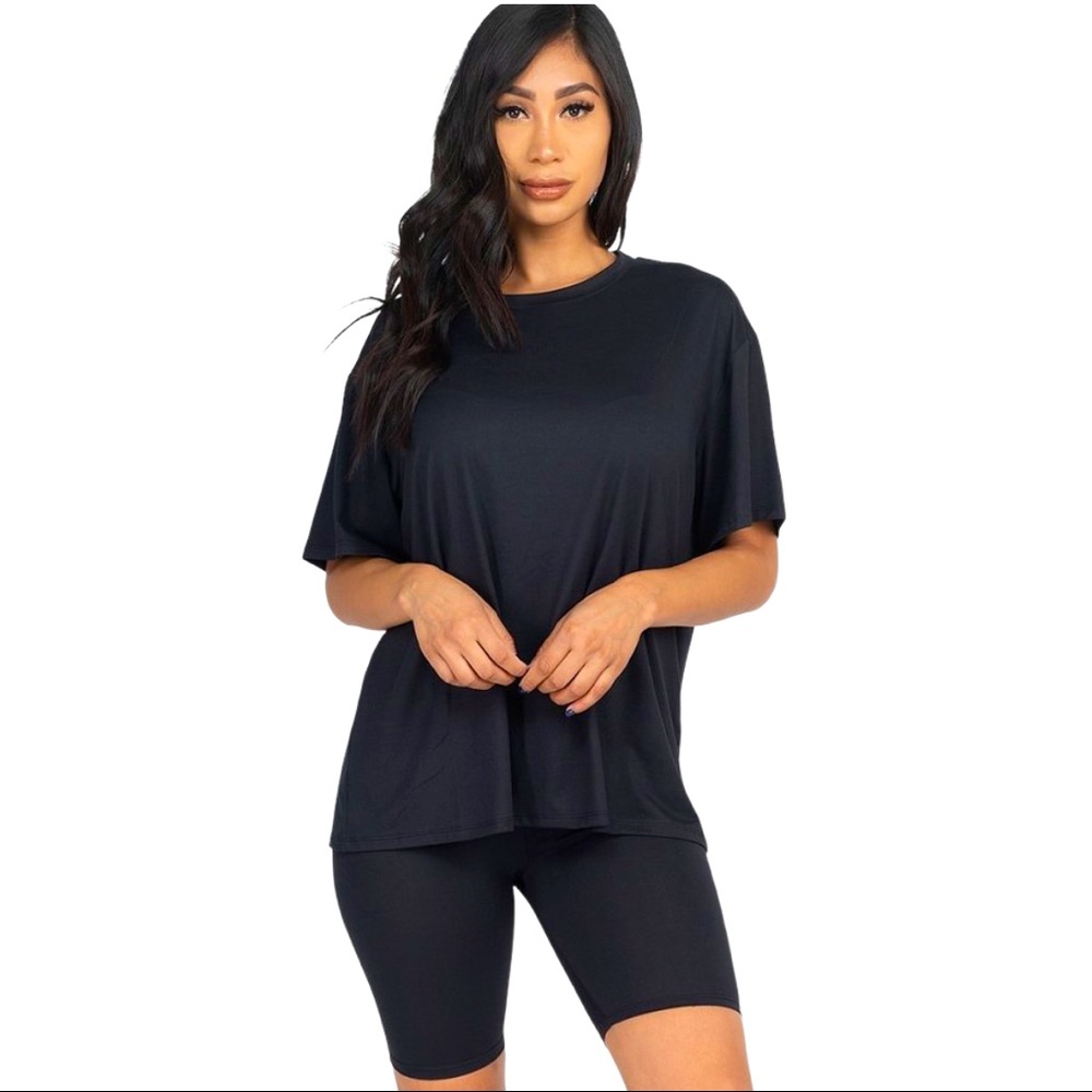 Casual Biker Shorts Set Black